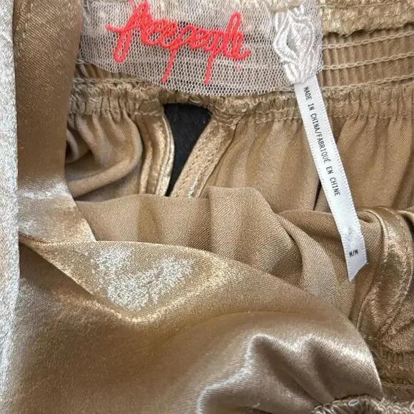 Free People Gold Look Into the Sun Satin Maxi Gown Medium - Picture 9 of 10